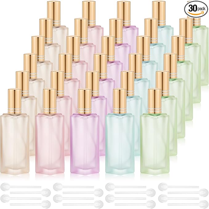 Domensi 30 Pcs 10/15/20/30 ml Perfume Travel Refillable Glass Bottles Spray Bottle Perfume Atomizer for Cologne Dispenser Leak-proof Fragrance Bottles Atomizer Pump Kit (30 ml,Folral Color)