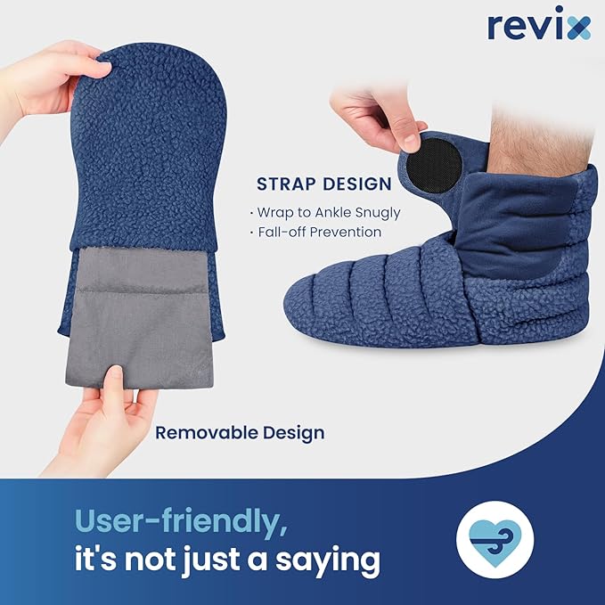 REVIX Microwavable Heating Mittens and Feet Warmers, Hand Warmer Gloves for Women and Men, Microwave Heated Foot Warmer for Fatigue and Discomfort Relief, Cold Feet Reliever, Navy S, Set of 2