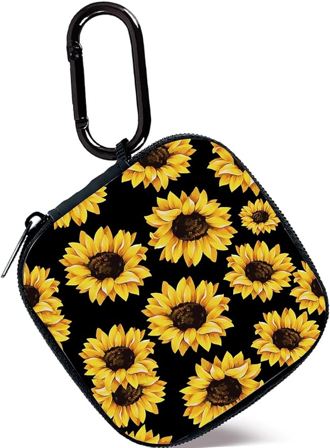 Earbud Case,Headphone Organizer Earbud Storage Bag, Hard EVA Shockproof Cover Carrying Case with Carabiner Clip Compatible with AirPods 4 AirPods Pro 2nd /3/2/1 Bose Galaxy (Sunflower)
