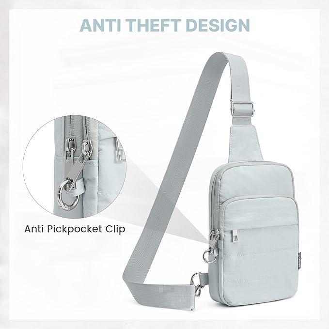 G4Free Small Sling Bag for Women, Anti Theft RFID Blocking Mini Crossbody Purse for Travel, Light Blue Gray