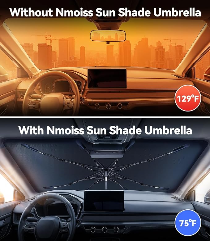 Nmoiss Windshield Sun Shade Umbrella for Honda CR-V - [Vinyl Coating Heat Shield] Protect Car from Sun Rays & Heat Damage Keep Cool and Protect Interior, Spring Structure Edge
