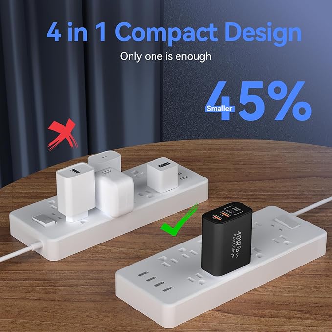 USB C Wall Fast Charger Block, 40W 4-Port Type C Chargers Fast Charging Blocks PD Power Charger Adapter+QC 3.0 USB Multiport Charger Brick for Phone 17/16/15/14/13/12 Pro Max, i-Pad, Galaxy S25-3Pack