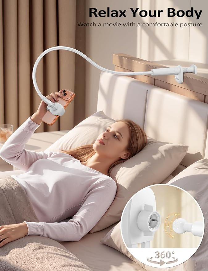 Tryone Gooseneck Phone Holder Stand for Bed Flexible Arm Adjustable Cell Phones Mount Clamp on Desk Bedframe Compatible with iPhone 14 Pro Max 13 12 11 X SE Series/Samsung S22 or Other 4"-7" Devices
