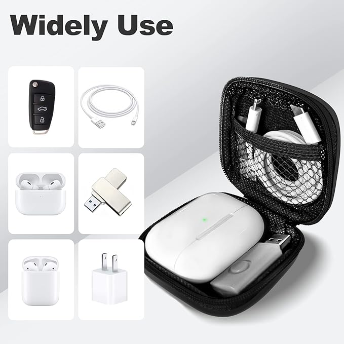 Square Earbud Case Portable EVA Storage Bag Cell Phone Accessories Organizer with Carabiner for Wired/Wireless Earphone, Earbud, Earpieces, SD Memory Card, Camera Chips, Tech Pouch, Black