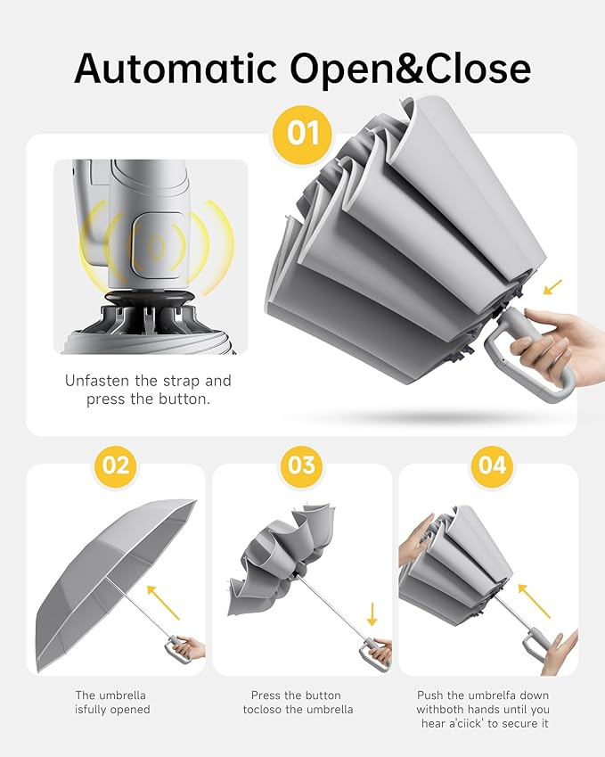 Windproof Travel Umbrella for Rain, Withstand 85MPH Winds, 52 Inch Automatic Reverse Fold Umbrellas Easy Auto Open Close, Portable Compact Umbrella Includes Cover Bag, Perfect for Travel, Car, Commute, Women Men, Backpack