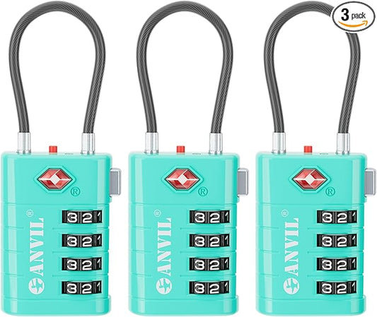 ANVIL TSA Approved Luggage Locks with Search Alert Indicator, 4-Digit Combination Suitcase Lock, Advanced TSA008 Core Heavy Duty Anti-Theft Travel Lock for Double Zippers, Backpacks