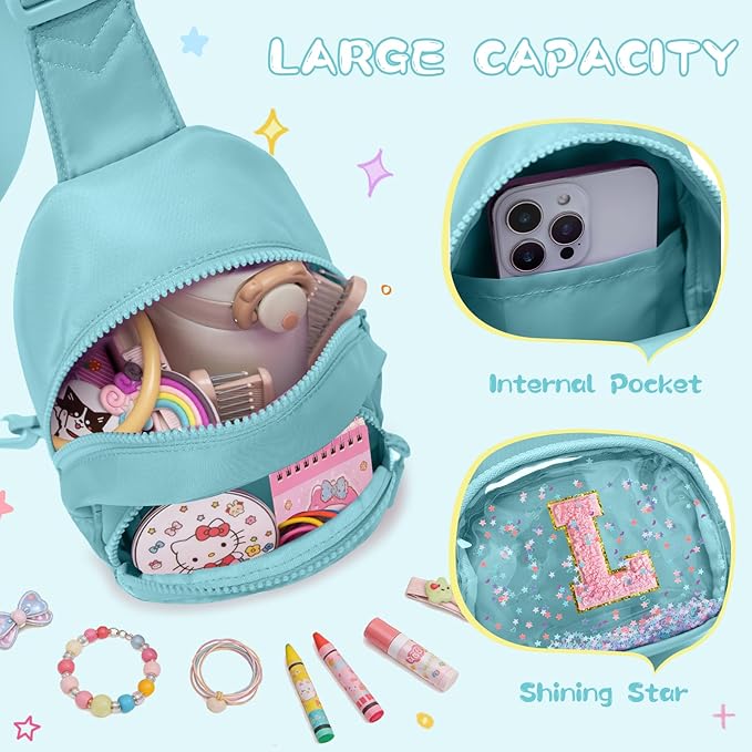 Viverte Birthday Gifts for Girls Small Clear Initial Sling Bag Crossbody Bag Purse Fanny Packs Personalized Monogrammed Gifts for Girls for Travel (Icing Blue-L)