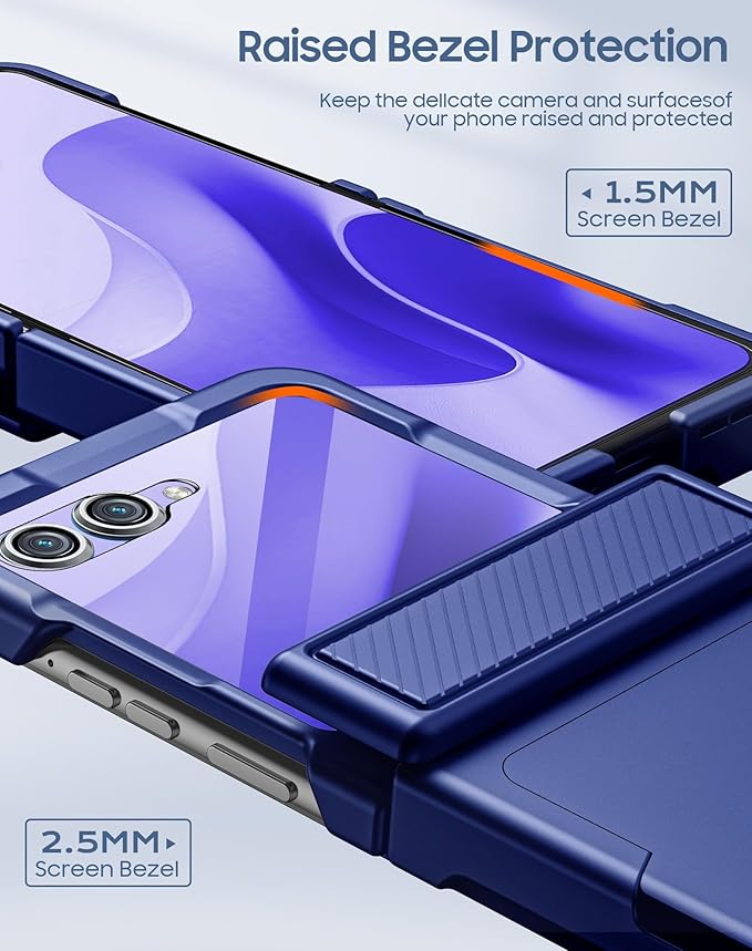 for Motorola Razr 2025 Case/Razr 2024 Case with Card Holder RFID Blocking, Built in Hinge Protection,Screen Protector,Full Body Rugged Shockproof Phone Case for Razr 2025/2024 (Sapphire Blue)