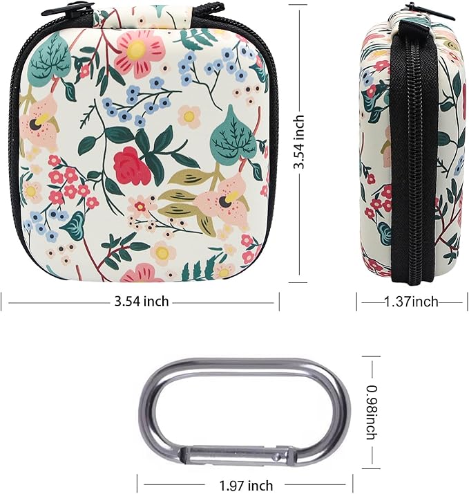 Earbud Case,Headphone Organizer Earbud Storage Bag, Hard EVA Shockproof Cover Carrying Case with Carabiner Clip Compatible with AirPods 4 AirPods Pro 2nd /3/2/1 Bose Galaxy Buds (Flower)