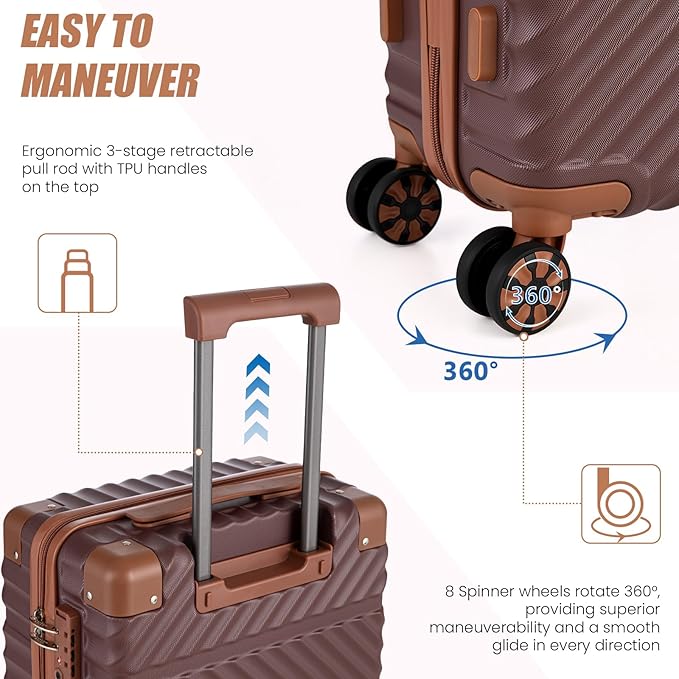 Cosbarn Carry On Luggage 22x14x9 Airline Approved, Hardside 20 Inch Carry on Suitcases with Wheels, Hard Shell ABS Lightweight Carry on Luggage Set, Travel Suitcase Set with TSA Lock, Burgundy