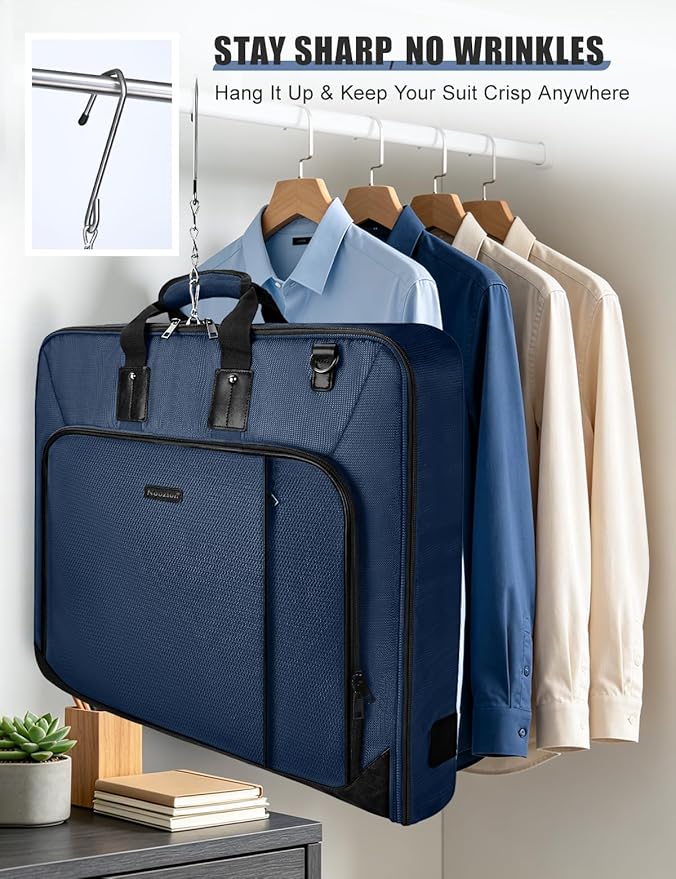 Noozion Garment Bag for Travel, Large Carry On Suit Bag for Business Up to 3 Suits, Wrinkle Free Garment Bag for Hanging Clothes with Shoulder Strap, Laptop Compartment, and Wet-Dry Pocket