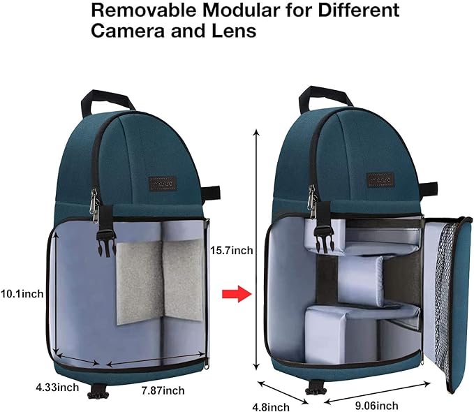 MOSISO Camera Sling Bag, DSLR/SLR/Mirrorless Camera Case Shockproof Photography Camera Backpack with Tripod Holder & Removable Modular Inserts Compatible with Canon/Nikon/Sony/Fuji, Deep Teal