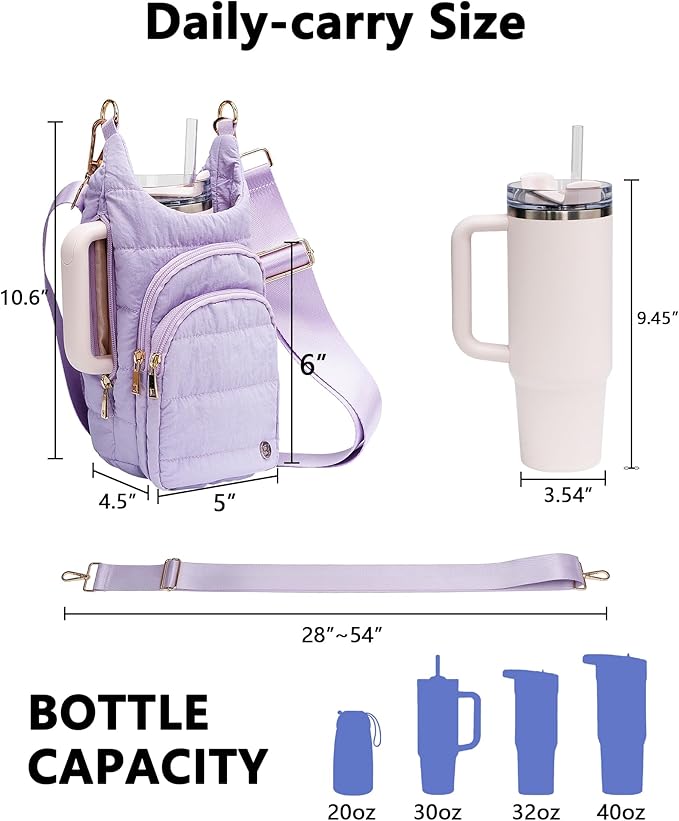 Water Bottle Holder with Strap for 30/32 oz, Crossbody Water Bottle Carrier Bag with RFID Blocking Phone Pocket