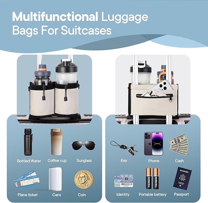 Extra Luggage Cup Holder Free Hand Drink Caddy for Suitcases to Travel and Business Trip,Travel Must Haves Men Women,Holds Two Coffee Cups,Passport,Flight Attendant Essential Organizer-Apricot