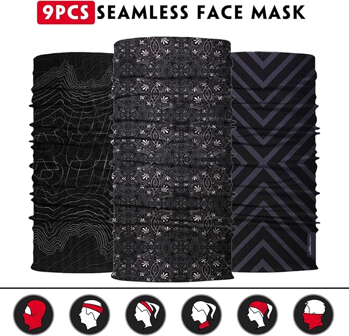 Neck Gaiter for Men Women Headwear Bandana Head Wrap Face Scarf Mask Cover Warmer Balaclava-Seamless & Versatile