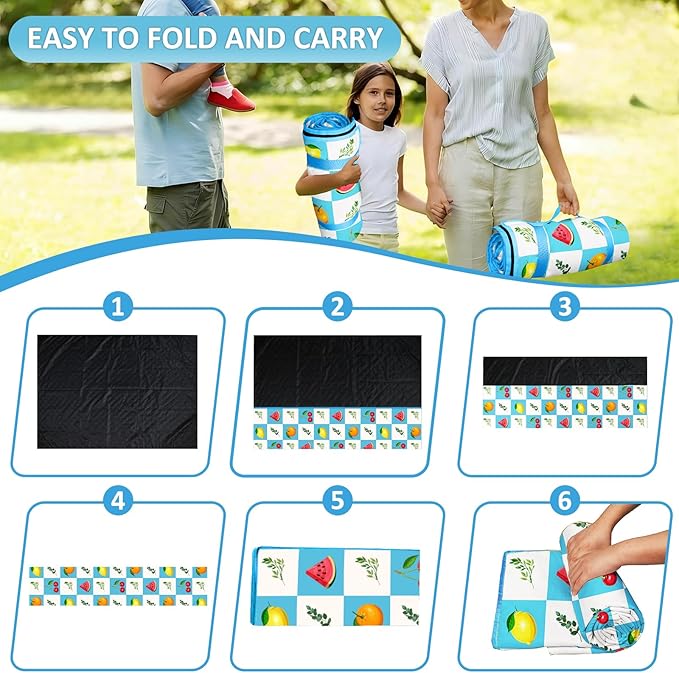 Checkered Picnic Blankets Waterproof Foldable, 60″X80″ Packable Picnic Mat Fruit Outdoor Blanket for Grass, Large Beach Blanket Sandproof Picnic Accessories for Camping Music Festival Park Lawn Travel