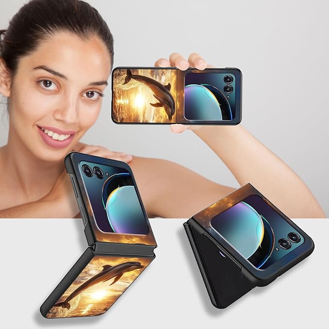for Motorola Razr 2025 Case,for Moto Razr 60 Phone Case Cute Slim Hard PC Ultra-Thin Anti-Scratches Shockproof Protective Phone Cover,Golden Dolphin Sunset