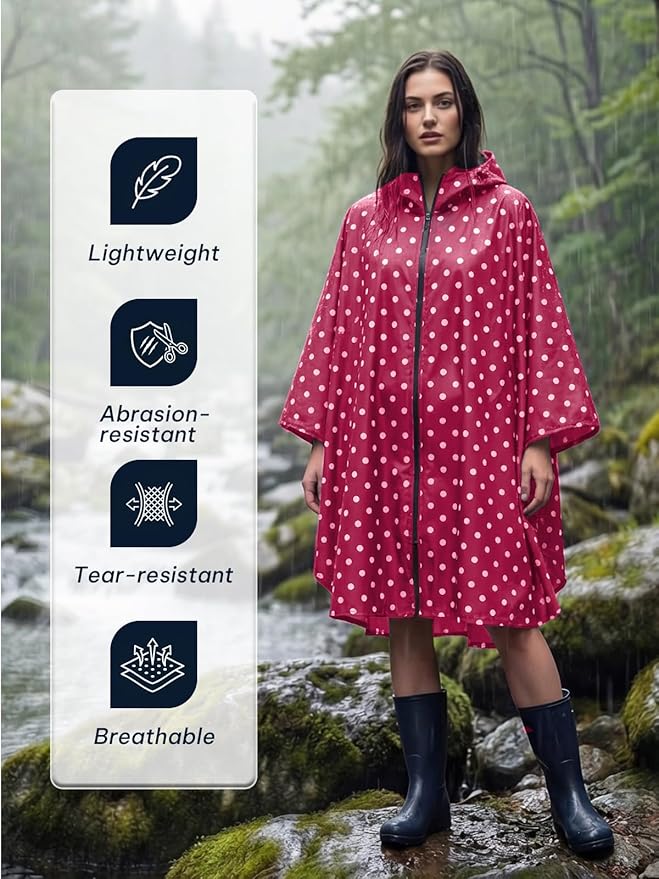 SaphiRose Lightweight Waterproof Rain Poncho for Adults with Hood Portable Rainwear for Outdoor