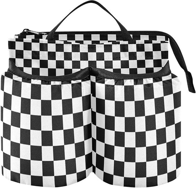 Luggage Cup Holder for Suitcases Free Hands Suitcase Cup Holder Travel Luggage Drink Holder Portable Luggage Cup Caddy Bag Carrier with Handle Checkered Black and White