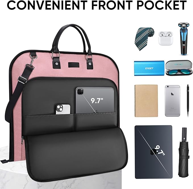 BALEINE Travel Garment Bag, Travel Suit Bag for Men, Water Resistant Carry on Garment Bag for Hanging Clothes, Garment Duffel Bag for Travel Business (Pink)