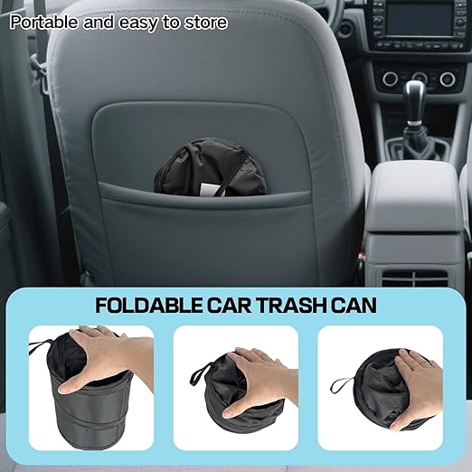 2 Pcs 1 Gallon Collapsible Car Trash Can with 20 Garbage Bags | Foldable Hanging Mini Automotive Garbage Bin | Waterproof Leakproof Pop-Up Vehicle Rubbish Organizer