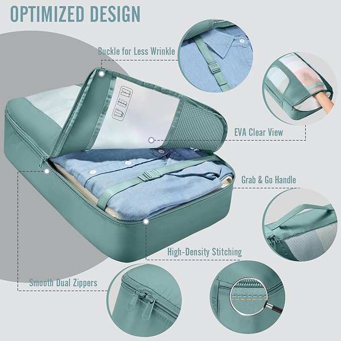 Veken 10 Set Packing Cubes for Travel Essentials,Anti-Wrinkle Buckled Suitcase Organizer for Shoe & Toiletry Bag,Carry On Luggage Bag for Airplane & College Dorm Room Accessories,Women Men Gifts