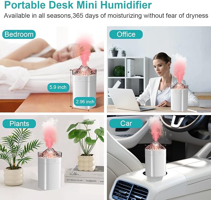 Portable Small Humidifier, 400ml Cool Mist Humidifiers for Bedroom, USB Powered Desktop Humidifier with Light for Car, Office, Travel, Plants, Auto Shut-Off, 2 Mist Modes, Super Quiet, White
