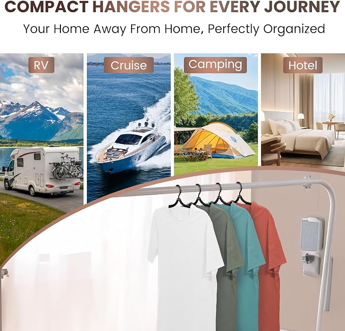 20 Pack Foldable Travel Hangers with 12 Clips - 2026 Cruise Essentials, Portable Collapsible Plastic Hangers-Travel Must Haves for Suitcase, Hotel, RV, Road Trip, Flying, Camping | Black