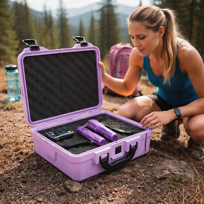 Relaxweex 1 Pcs Waterproof Hard Case with DIY Customizable Foam Insert Portable Protective Case with Knife for Camera Drones Equipments Tools Test Instruments(Purple,14.3 x 11.4 x 4.5 Inch)