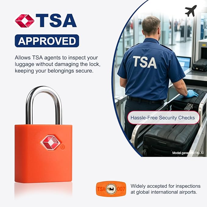 Luggage Locks TSA Approved Travel Essentials, Small Padlock with Key, TSA Locks for Luggage, Suitcase, Same Keyed Padlock for Bag, Backpack, Purse Zipper, Case, Toolbox, Outdoor Use