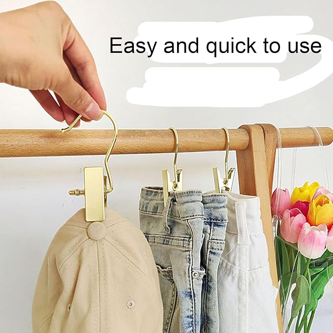 10Pcs Gold Boot Clips for Hanging, Single Clip Hangers, Laundry Hooks, Hat Clips for Hanging, Clothes Clip for Hanging Clothes, Premium Clothes Pins