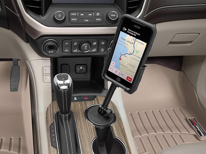 WeatherTech CupFone Two View with Extension – Adjustable, Universal Cup Holder Cell Phone Mount Car & Truck Accessory – Best Design for iPhone & Smartphone Charging – Silver Metal Knobs
