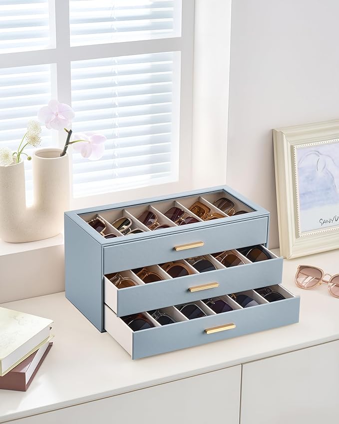 Lolalet Sunglasses Storage Box for Women, Eyewear Eye Glass Organizer with Clear Top Display Holder Case