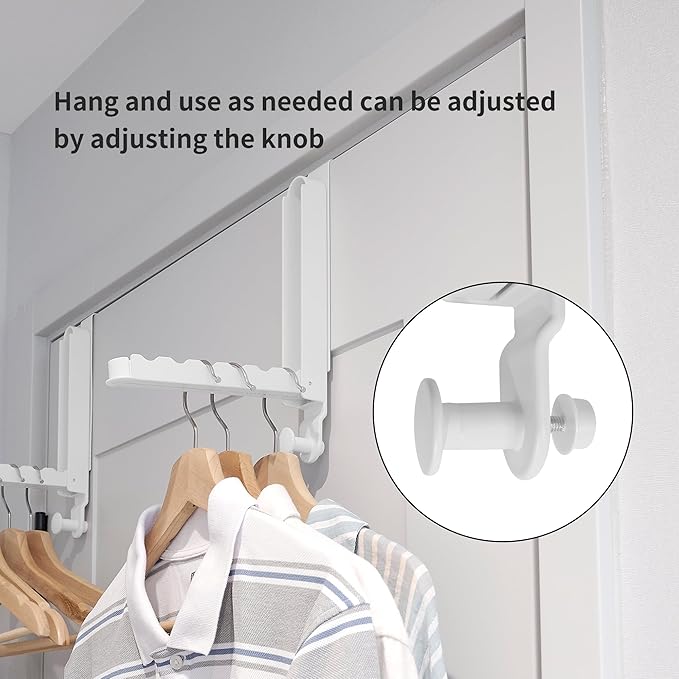 RFOUO Clothes Drying Rack Foldable Fit Door up to 1 3/8" Optimal 2pc,Over The Door Hanger with Retractable Rod,Over The Door Hanger Hooks for Laundry Bathroom Bedroom Travel Hangers(White, 2 Pack)