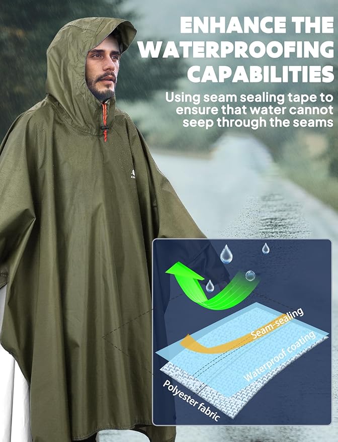 ANYOO Hooded Rain Poncho for Adults Waterproof Lightweight Rain Coat for Men Women Reusable Rain Jacket for Emergency Outdoor
