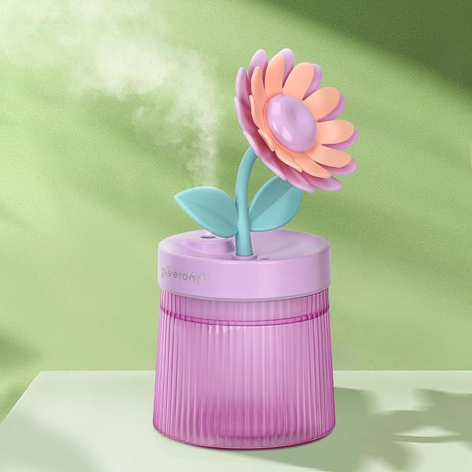 260ml Flower Mini Humidifier, Purple Sunflower Desktop Small Humidifiers, Personal Cool Mist Humidification, USB Desk Humidifier for Bedroom, Office, Travel & Indoor Plants
