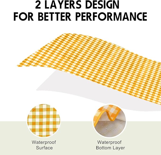 SAMSIER Outdoor Picnic Blankets Waterproof Foldable Sandproof, Extra Large Gingham Cute Picnic Mat Washable Portable for Park Beach Camping Courtyard (Yellow, 80"×80")