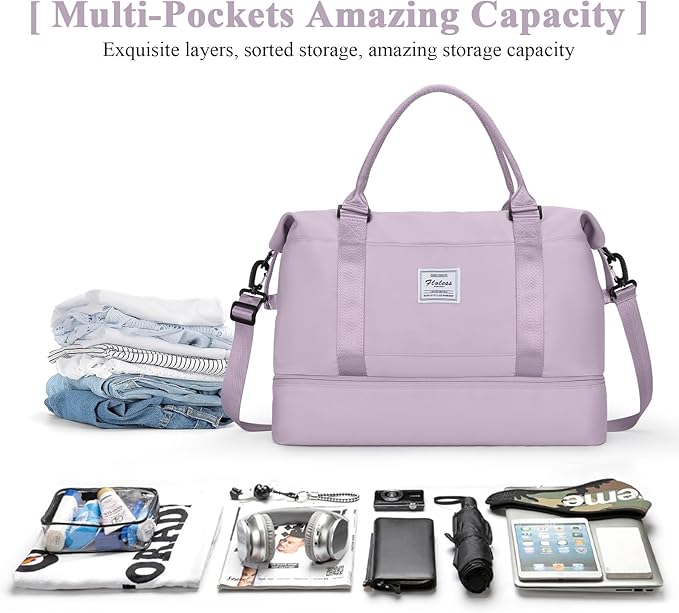 Travel Duffel Bag with Shoes Compartment, Overnight Weekender Bags for Women,Carry on Personal Item Bag