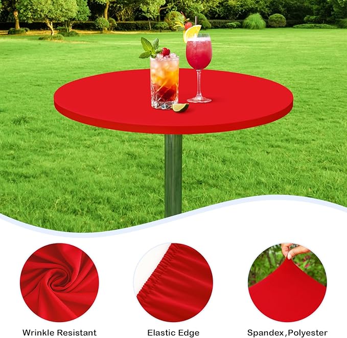 Wolkemer 2 Pack 3 Foot Red Fitted Tablecloth 36 Inch Round Elastic Edges Table Cloth, Spandex Stretch Table Cover with Machine Washable Fabric for Wedding Party Picnic Dining Indoor Outdoor