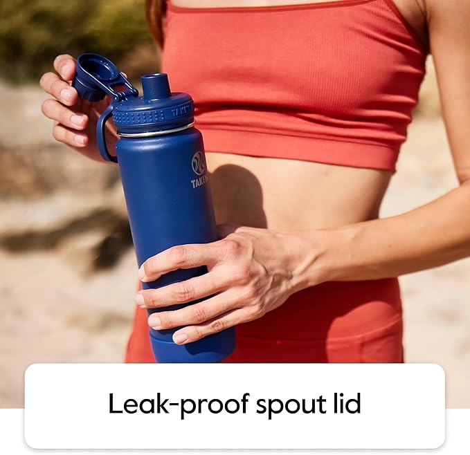 Takeya Actives Stainless Steel Water Bottle, Insulated Spout Lid, Keeps Drinks Cold 24 Hrs, Leakproof, Durable, Dishwasher Safe, Ideal for Gym, Travel, Fits Most Cup Holders, 40 oz/Midnight Blue