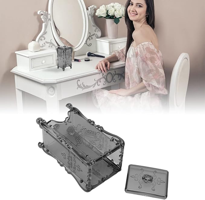 Agatige Cotton Pad Holder, Butterfly Rose Flower Cotton Pad Dispenser with Cover for Home(Translucent Grey)