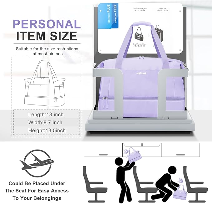 ETRONIK Gym Bag for Women, Personal Item Travel Bag with Shoes Compartment, Weekender Overnight Duffel Bag with Wet Pocket, Carry On Bag for Women, Travel, Gym, Weekend