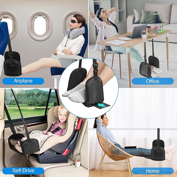 2 Pack Foot Hammock for Plane Travel - Anti-Squeeze Airplane Foot Rest, Portable Foot Sling for Long Flight with Support Board/Memory Foam, Footrest Leg Rest for Air Travel Accessories