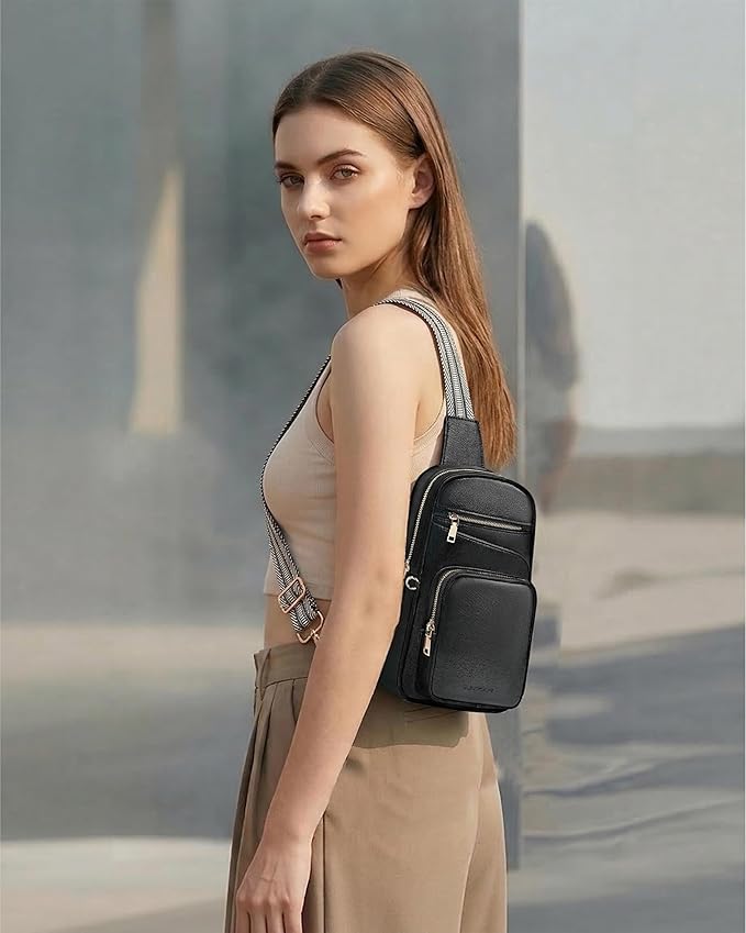 Anti Theft Crossbody Bags for Women,RFID Sling Bag Travel Purse,Vegan Leather Cross Body Purses Chest Bag for Travel(Pure Black)