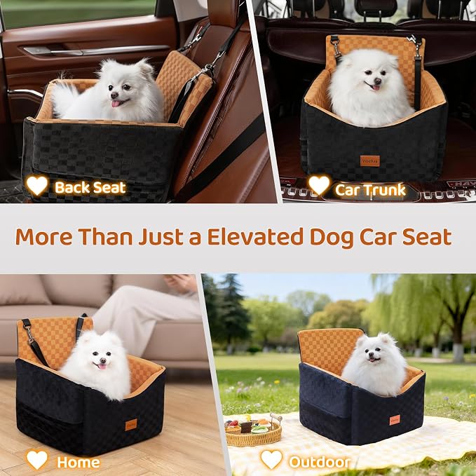 Dog Car Seats for Small Medium Dogs Up to 35lbs | Elevated Dog Booster Seat with Detachable Washable Cover & Cushion | Memory Foam Pet Car Travel Seat with Safety Belt and Storage Pockets