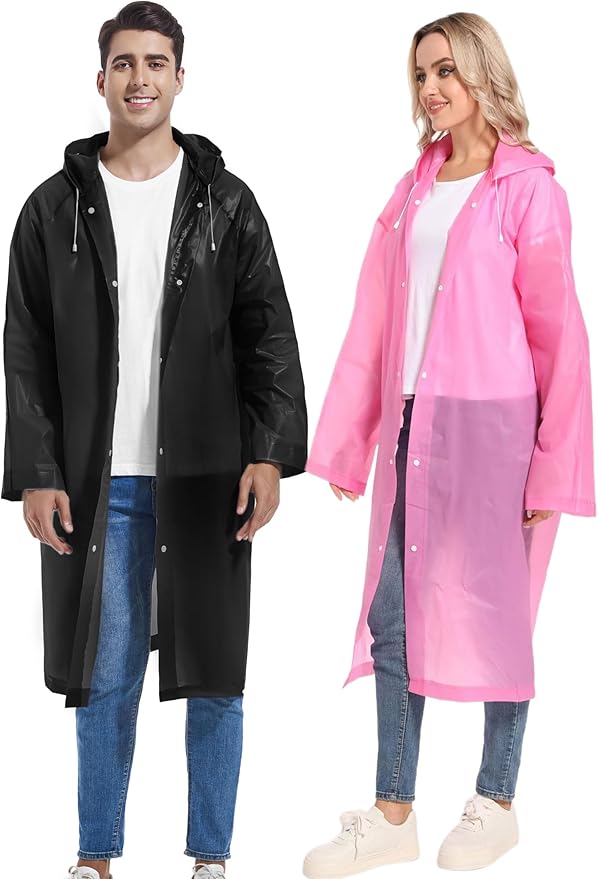 2PCS Rain Ponchos for Adults Reusable Rain Coats for Adults Rain Jackets Raincoats for Men Women
