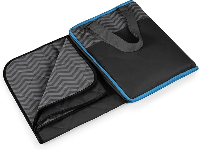 Vista Outdoor Picnic Blanket & Tote, (Waves Collection - Gray with Vista Blue Accents)