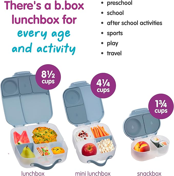 b.box Snack Box - Leakproof Mini Bento Box for Kids & Toddlers, 2 Compartment Snack Containers for Kids, Lunch Containers, Dishwasher Safe, BPA Free, PFAS Free, Ages 4m+, 1 3/4 Cup - Chill Out
