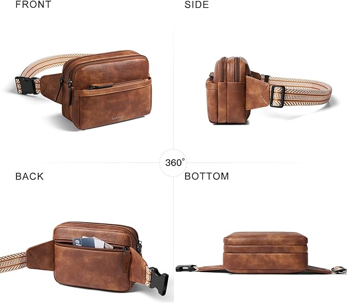 LATMAP 3L Fanny Packs Belt Bag for Women Small Everywhere Crossbody Bag Waist Packs Faux Leather Sling Chest Travel Purse