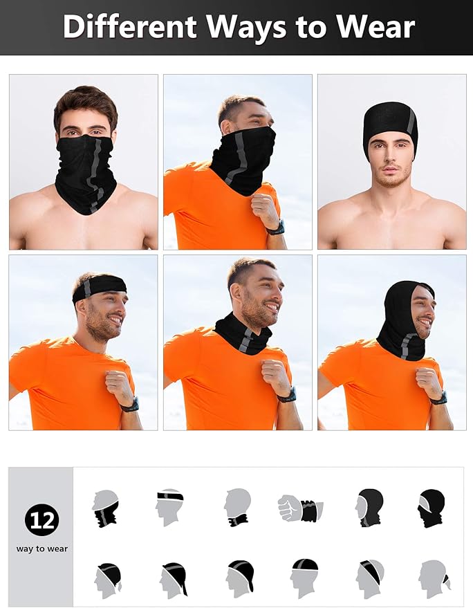 SATINIOR 8 Pcs Neck Gaiter Face Mask, Reflective Summer UV Protection Cooling Scarf Neon Breathable Bandana for Men Women